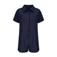 thumbnail image 4 of HAPIMO Cotton Linen Shorts Jumpsuit Rompers Overalls for Women Summer Short Sleeve Lapel Relaxed Trousers Fashion Solid Casual Button Workout Blue L, 4 of 6