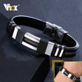 thumbnail image 2 of Pulsera Vnox de acero inoxidable para hombre, muñequera negra con timón acanalado, malla de silicona, inserto de enlace, pulsera Punk, brazalete informal elegante Tan Jianjun unisex, 2 of 2