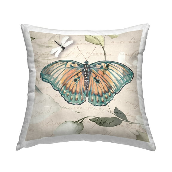 Stupell Industries Vintage Botanicals & Butterfly Decorative Printed Throw Pillow, 18 x 18