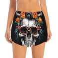 thumbnail image 2 of Balery Flower Horn Skull A Pantalones cortos deportivos para mujer con forro y dos bolsillos, elásticos, para entrenamiento, gimnasio, yoga-X-Large, 2 of 7
