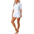 thumbnail image 4 of INSPIRE CHIC Women's Shirts and Shorts Linen 2 Piece Outfits Casual Set M White, 4 of 6