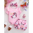thumbnail image 3 of WIBACKER Baby Girl Clothes Summer Cute Outfits 3 6 12 18 Months Ruffle Romper & Floarl Shorts Sets for Unicorn Girls, 3 of 9