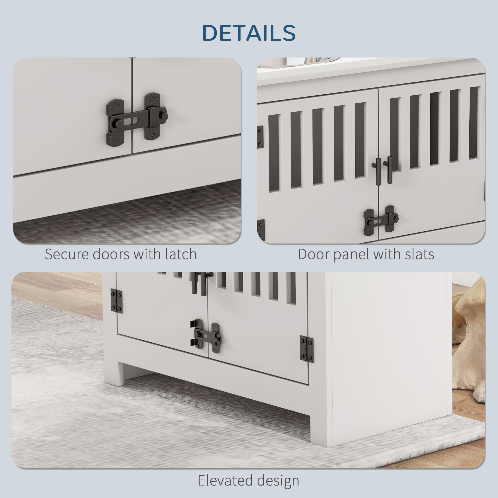 Large Elevated Dog Bowls Stand with Storage Cabinet, 37L Capacity Raised Pet Feeder Station for Large Dogs, Modern Kitchen Decor, White
