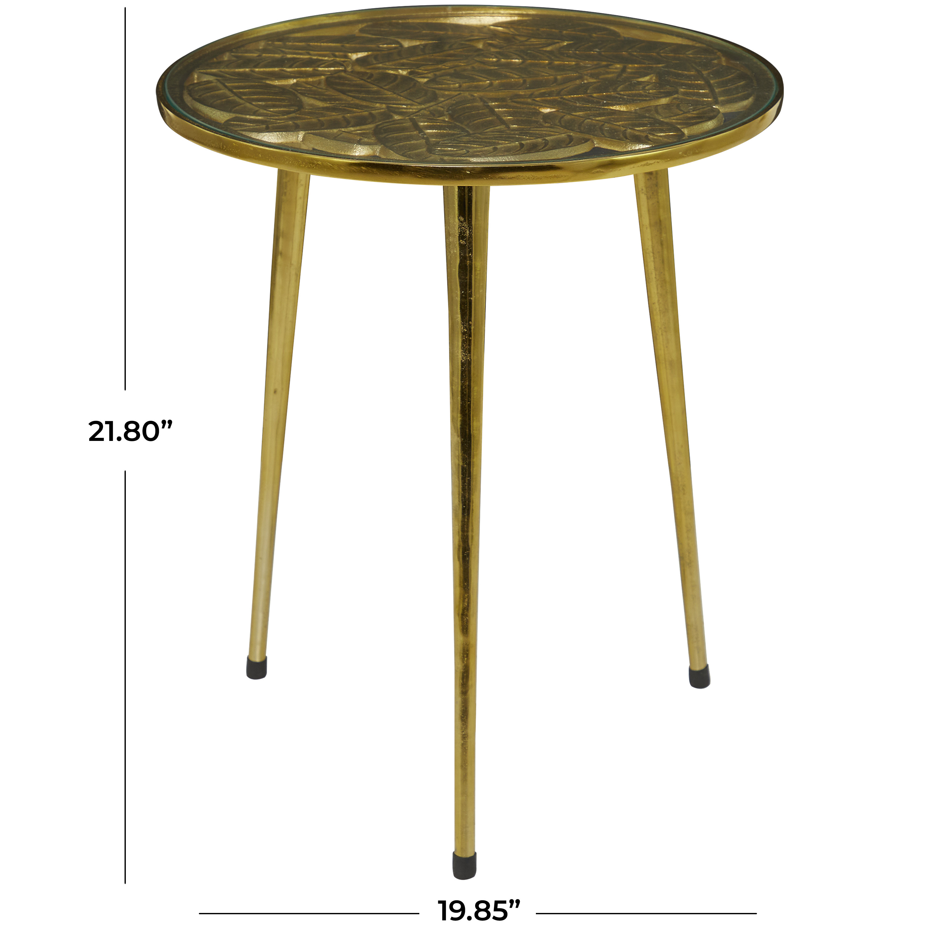 DecMode 20" x 22" Gold Aluminum Accent Table with Clear Glass Top, 1-Piece