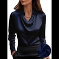 thumbnail image 4 of Camisas Elegantes de Larga con Cuello de Color Liso para Mujer, Camisetas Formales de Trabajo, Blusas Casuales de Oficina Azul Marino L, 4 of 6