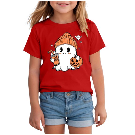 TOWED22 Spooky Season Shirts for Toddler Baby Boys Girls Halloween T-Shirt Ghost Graphic Tees Short Sleeve Tops,Red,12-13 Y