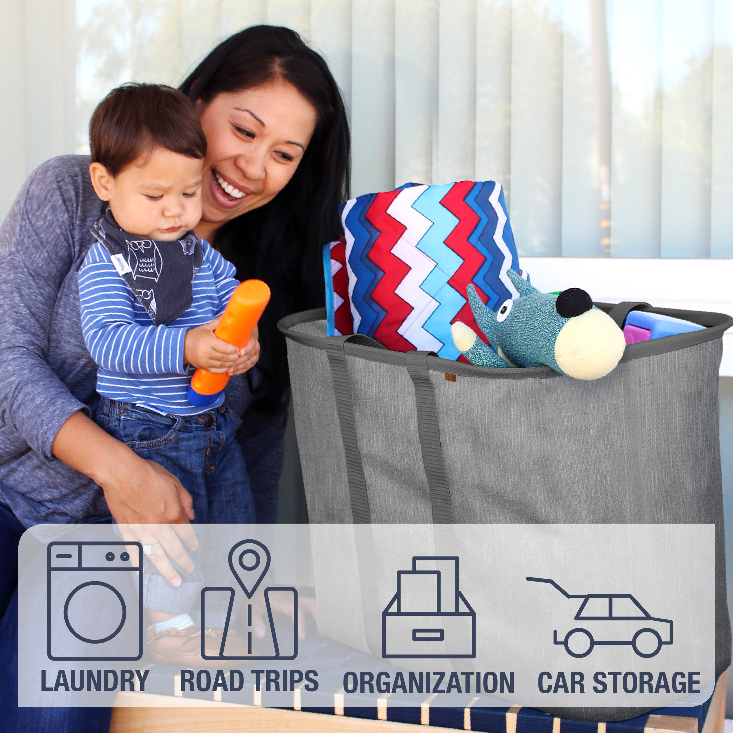 CleverMade Collapsible Fabric Laundry Hamper, Gray photo 5
