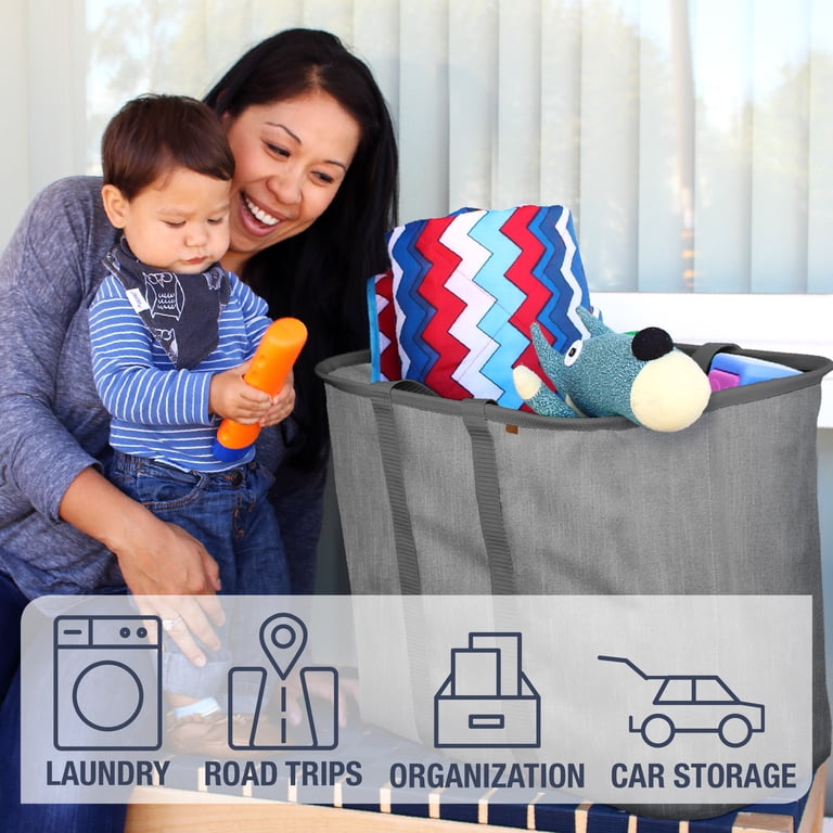 2 pack) CleverMade Collapsible Fabric Laundry Hamper LUXE, Gray