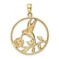thumbnail image 3 of Real 14kt Yellow Gold Enameled Hummingbird and Flower in Circle Pendant; for Adults and Teens; for Women and Men, 3 of 4