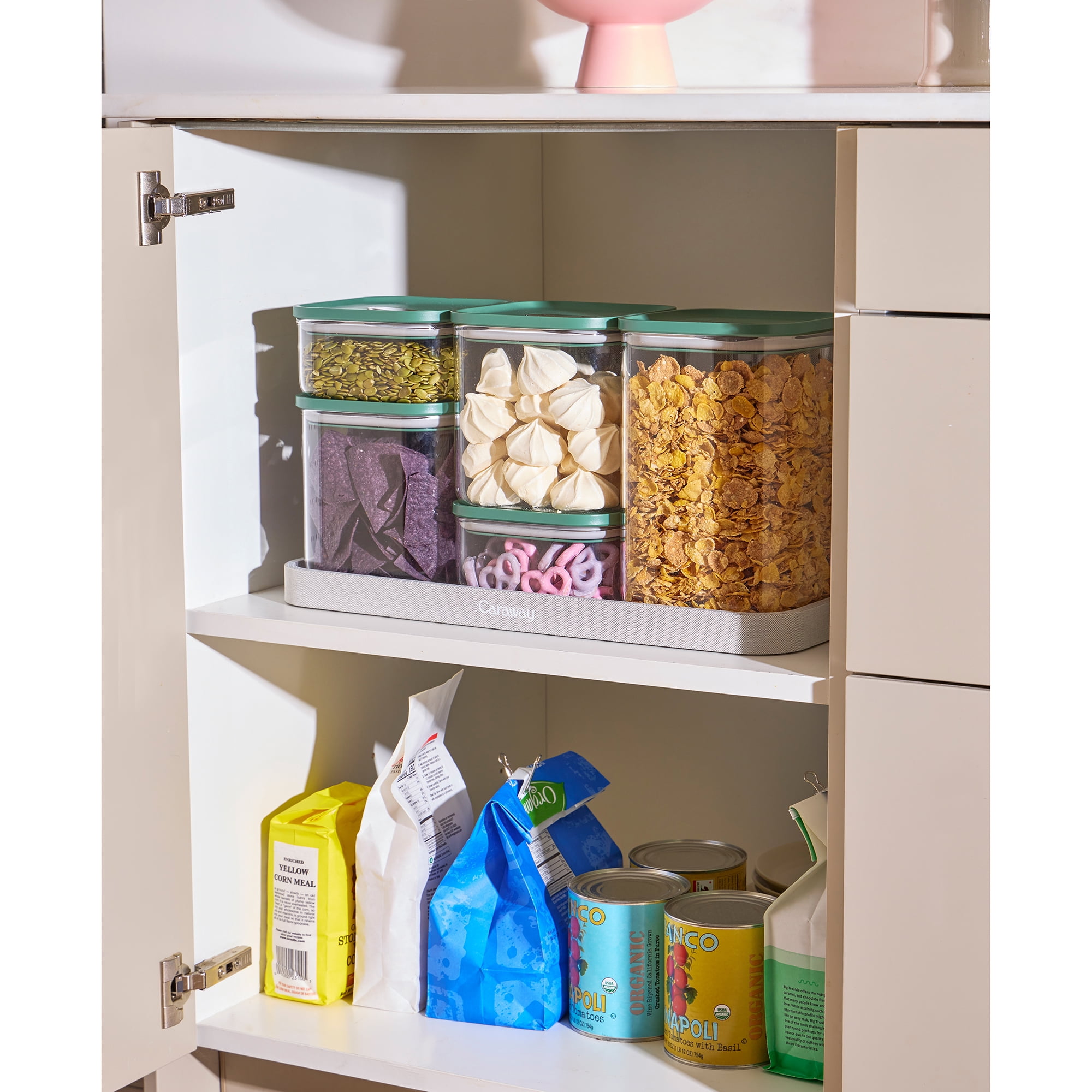 Caraway 13-Piece Glass Airtight Food Storage Containers with – , BPA-Free Kitchen Storage Containers – Stackable, Space-Saving Airtight Containers for Dry Goods and More - Cream