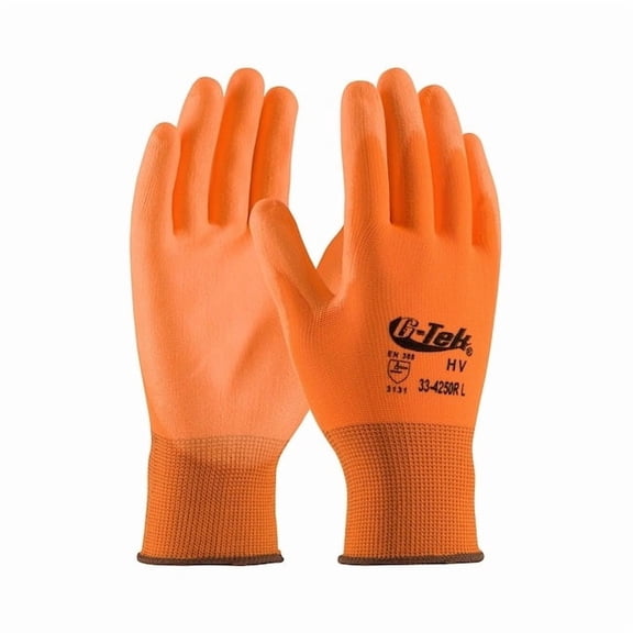 Pip Hi-Vis Coated Gloves, Cut Level 1 ,Polyurethane ,Flat ,XL 12 PK 33-425OR/XL