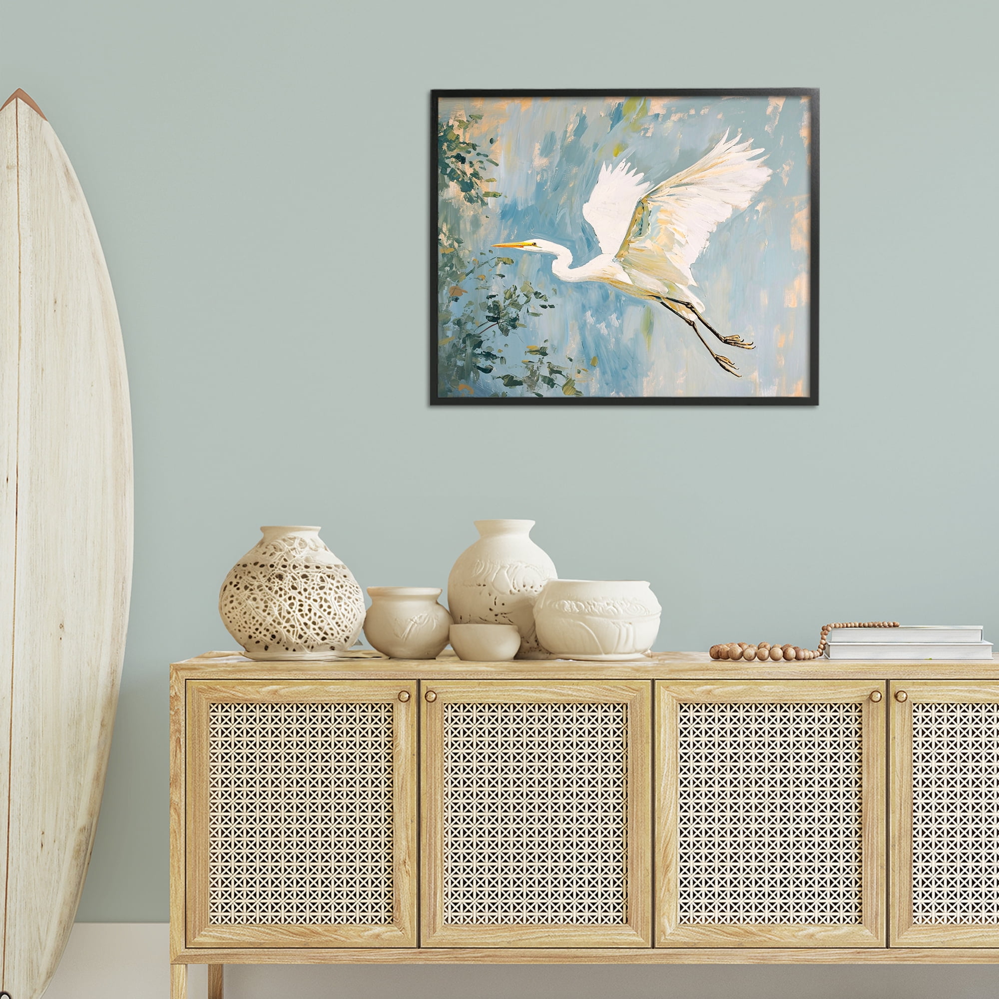 Stupell Industries White Heron in Flight Animals & Insects Painting Black Framed Art Print Wall Art, 30 x 24