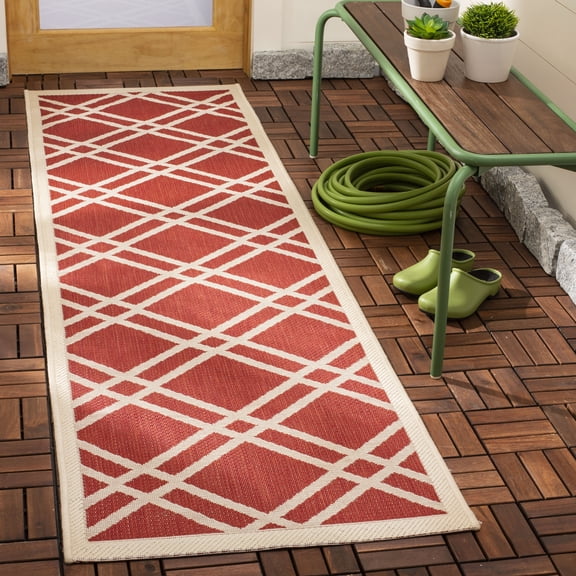 Safavieh Courtyard Jasper Geometric Indoor/Outdoor Runner Rug, Red/Bone, 2'3" x 8'
