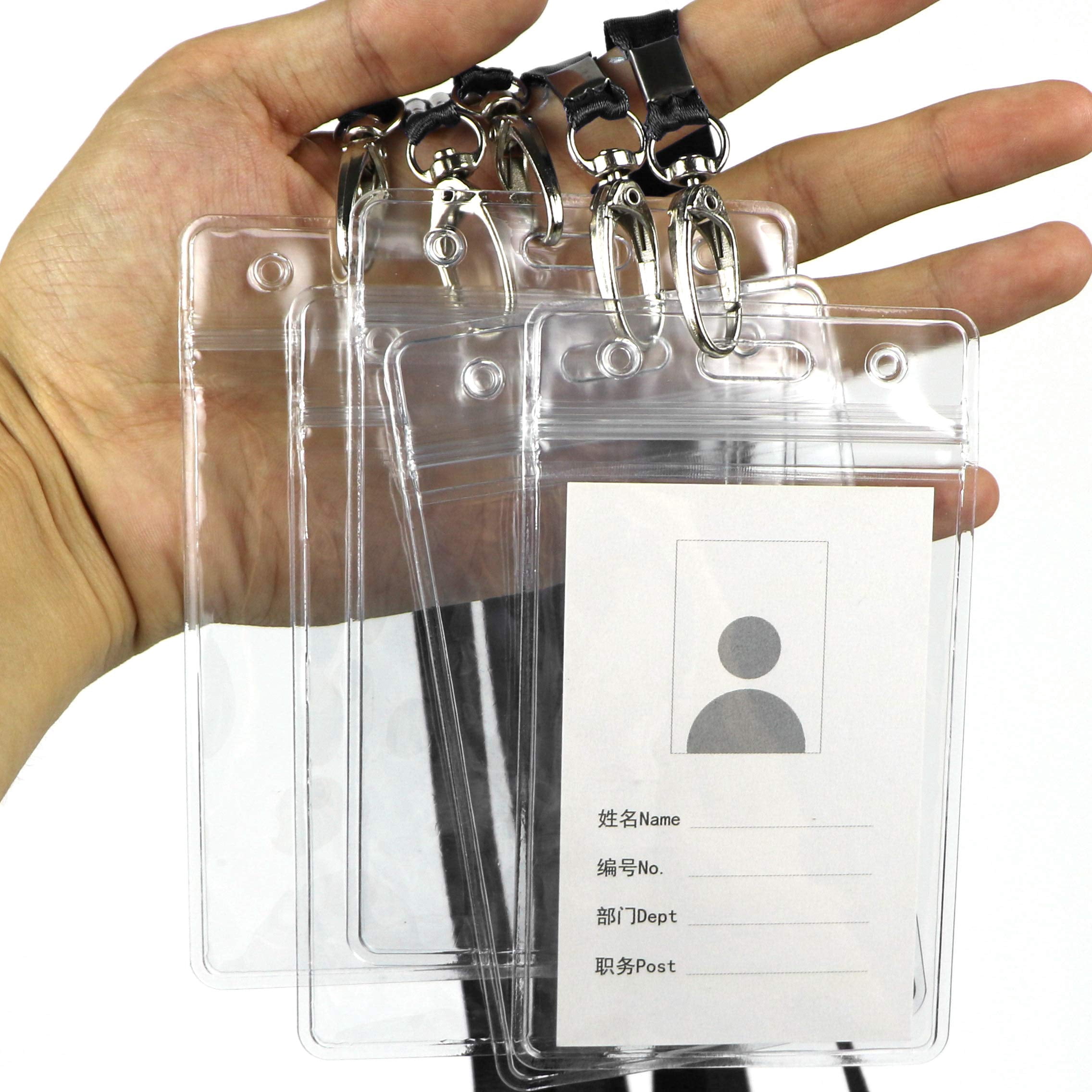 Lanyard With Id Holder 50 Waterproof Name Tag Vertical Badge Card Holders Pass And 50 Flat Neck Black Lanyards Swivel Hook