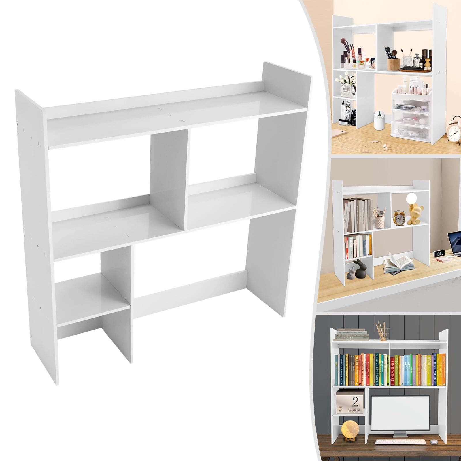 35.4" Desktop Organizer Shelf Desk Hutch for Computer Desk 3 Tier Desk Shelf Multifunctional Freestanding Storage Rack Display Shelf for Home Office