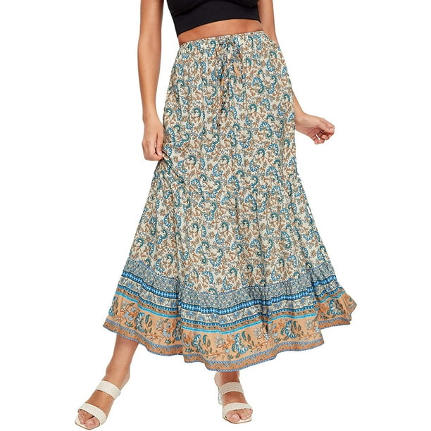 Milumia Women s Boho Vintage Floral Print Tie Waist A Line Maxi