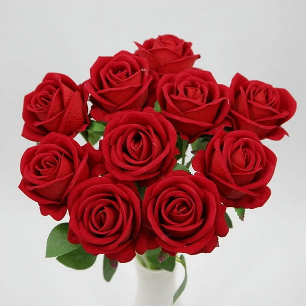 Simulación de flor de rosa de una sola mano, franela, cascada de rosas, simulación de flor, decoración del hogar para boda, flor falsa
