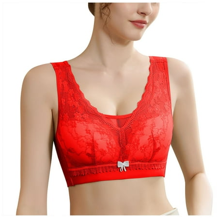 Gubotare Wireless Bras For Women Daisy Bras For Women Front Closure Bras Push Up Bra No Underwire Plus Size Front Button Comfort Bra (Red B)