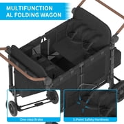 TABU 51 Stroller Wagon for 4 Kids, Folding 4 Seater Wagon with 5-Point Harnesses, Adjustable Handle, Black