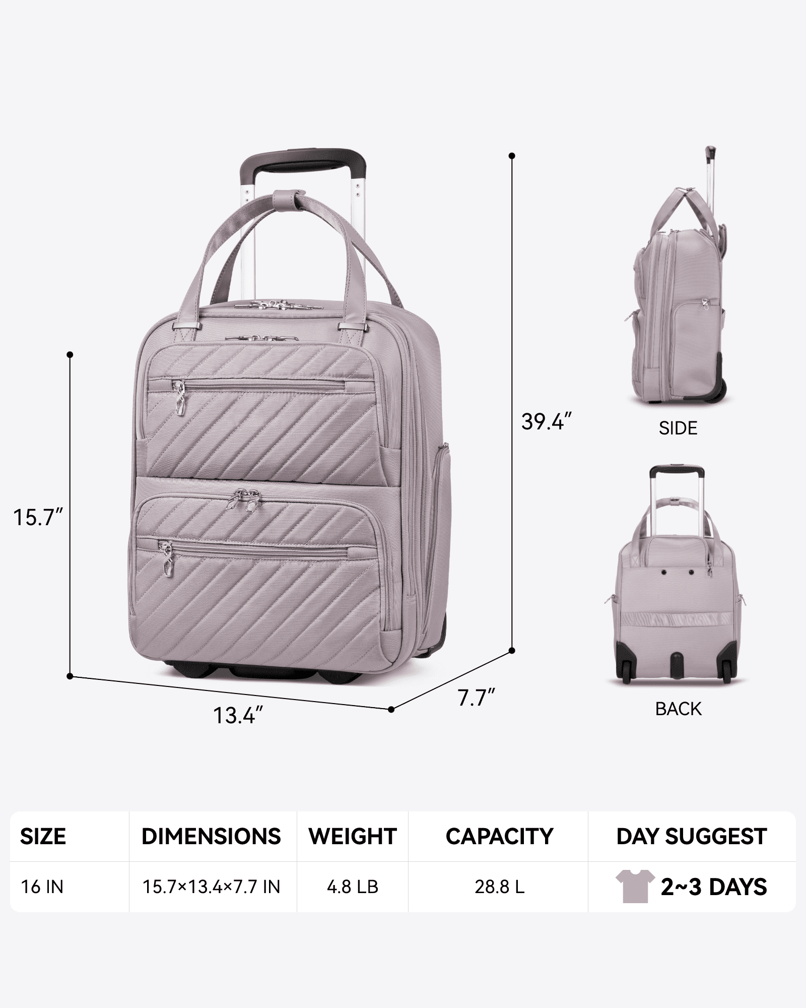 YOETEY Underseat Carry on Luggage - Softside Lightweight Suitcase with Wheels for Adult Trip 16 inch
