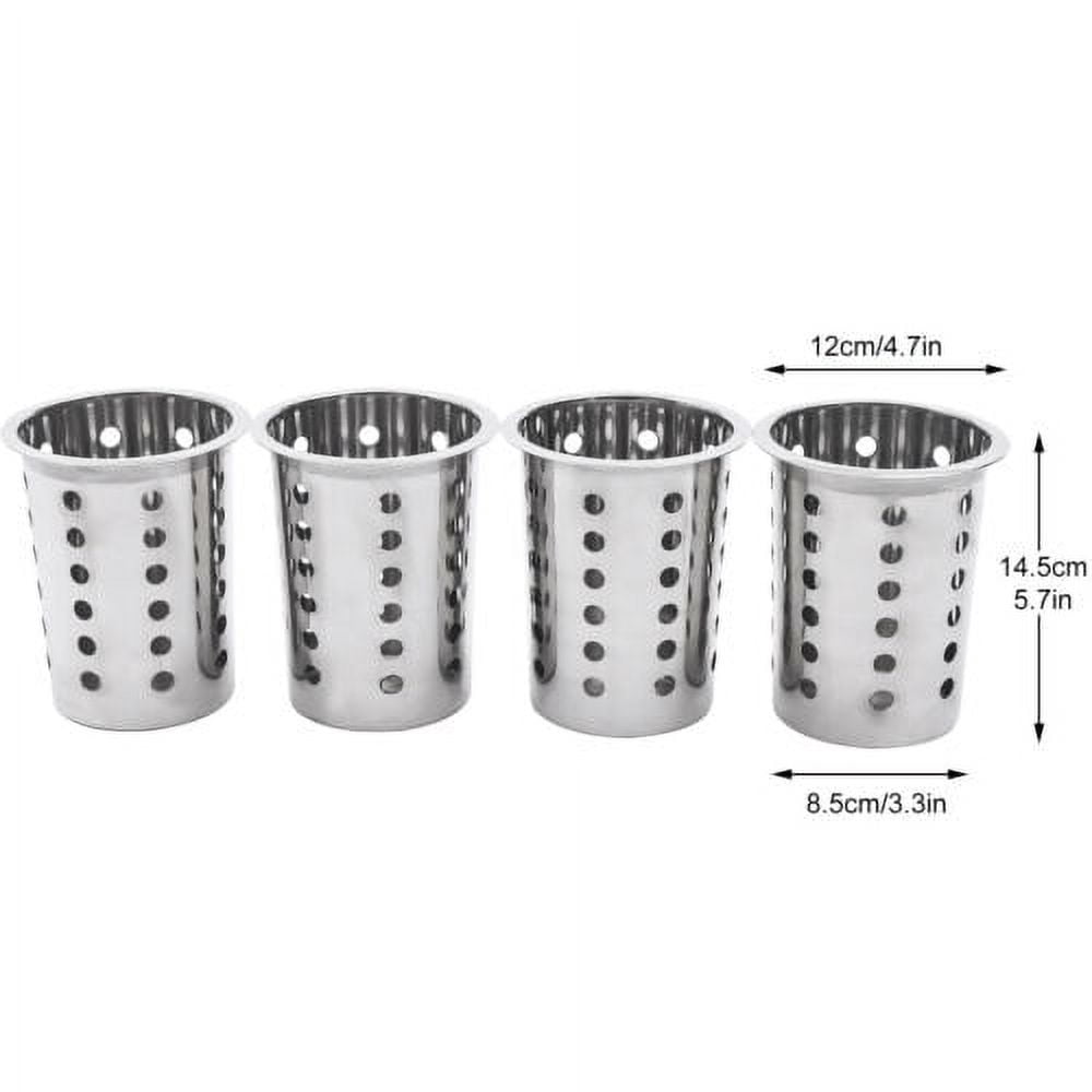 Commercial 4-Hole Cylinder Kitchen Utensil Holder Knife Fork Box Stainless Steel
