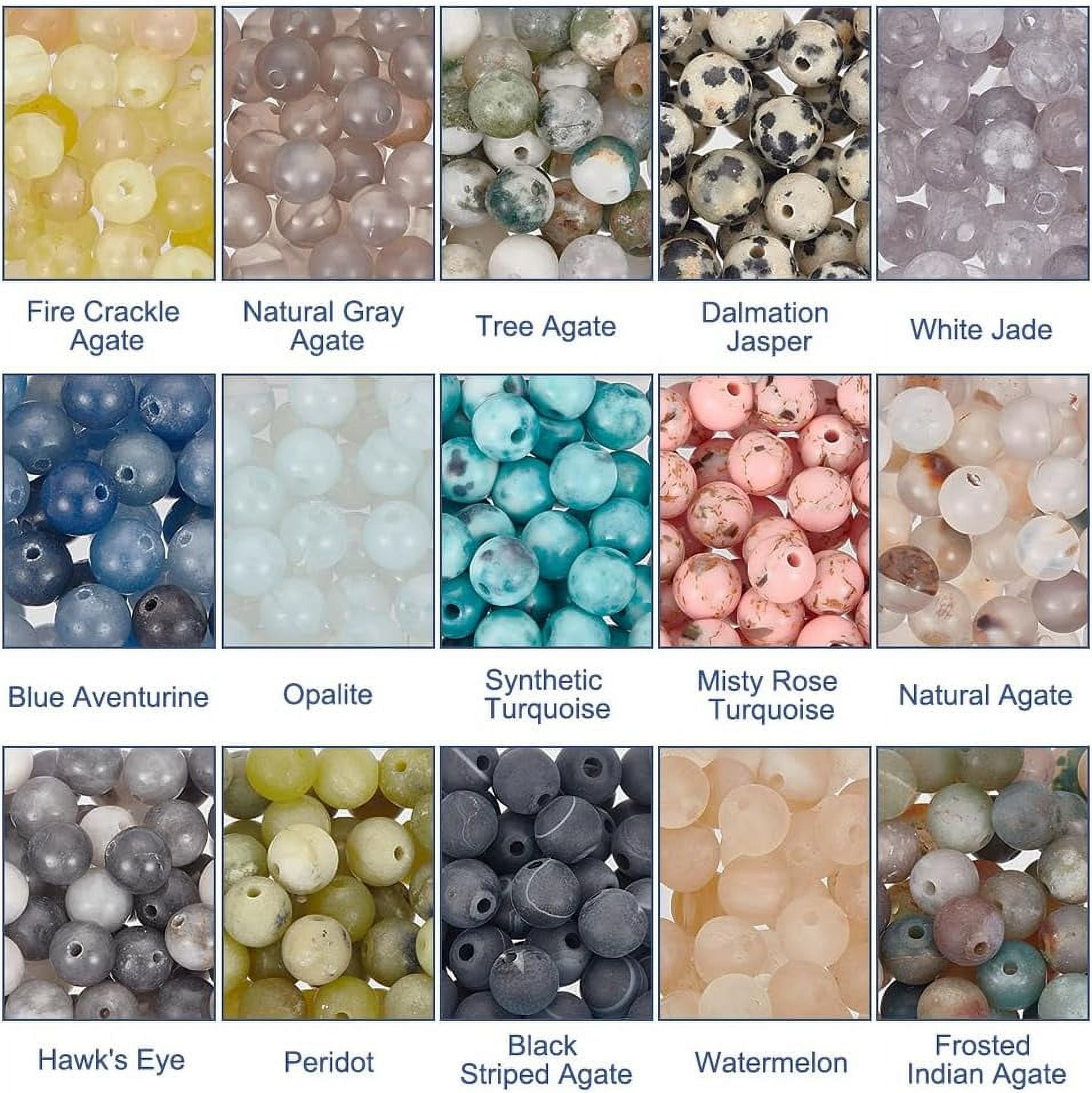 About 750 Pcs Mixed Gemstone Beads Kit 15 Styles Round Natural Synthetic Stone Beads Crackle Beads Clear Beads Undyed Loose Spacer Beads for Bracelets Necklace Jewelry Making 6mm