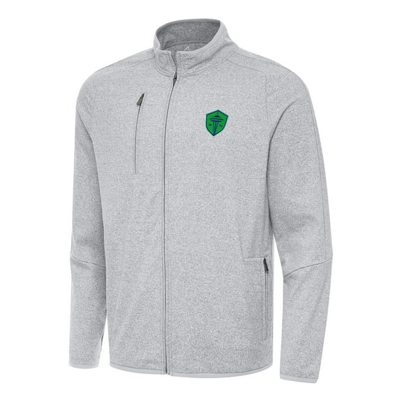 Men's Antigua Heather Gray Seattle Sounders FC Hold-Up Tri-Blend Full-Zip Jacket