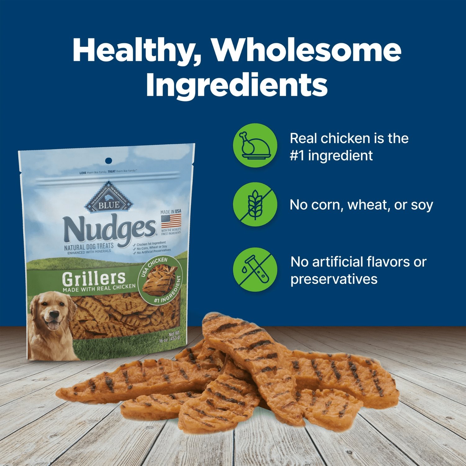 Blue Buffalo Nudges Grillers Natural Dog Treats Made with Real Chicken, 10-oz., BLUE Nudges Grillers Dog Chicken