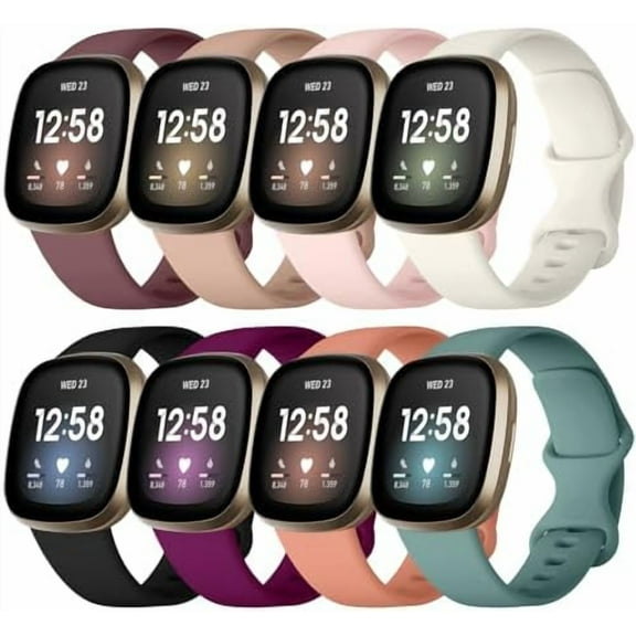KOMI Compatible with Fitbit Versa 3,Fitbit Versa 4 Bands for Women, 8 Pack Soft Waterproof Sport Replacement Wristbands for Fitbit Sense/Fitbit Sense 2/Versa 3 4 Smart Watch, Small