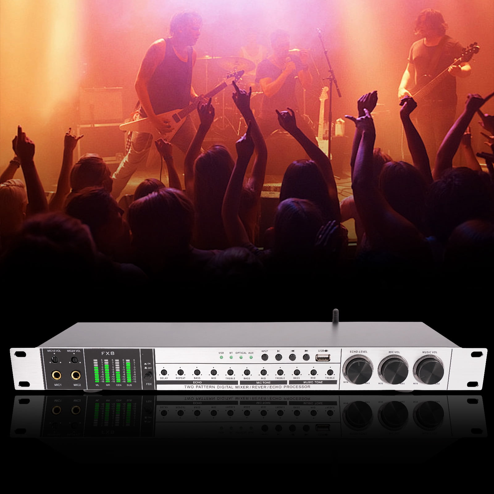 Wildnix 2-Channel Audio Processor Mixer with Bluetooth, Phantom Power, and Real-time Monitoring for Clear Sound Quality