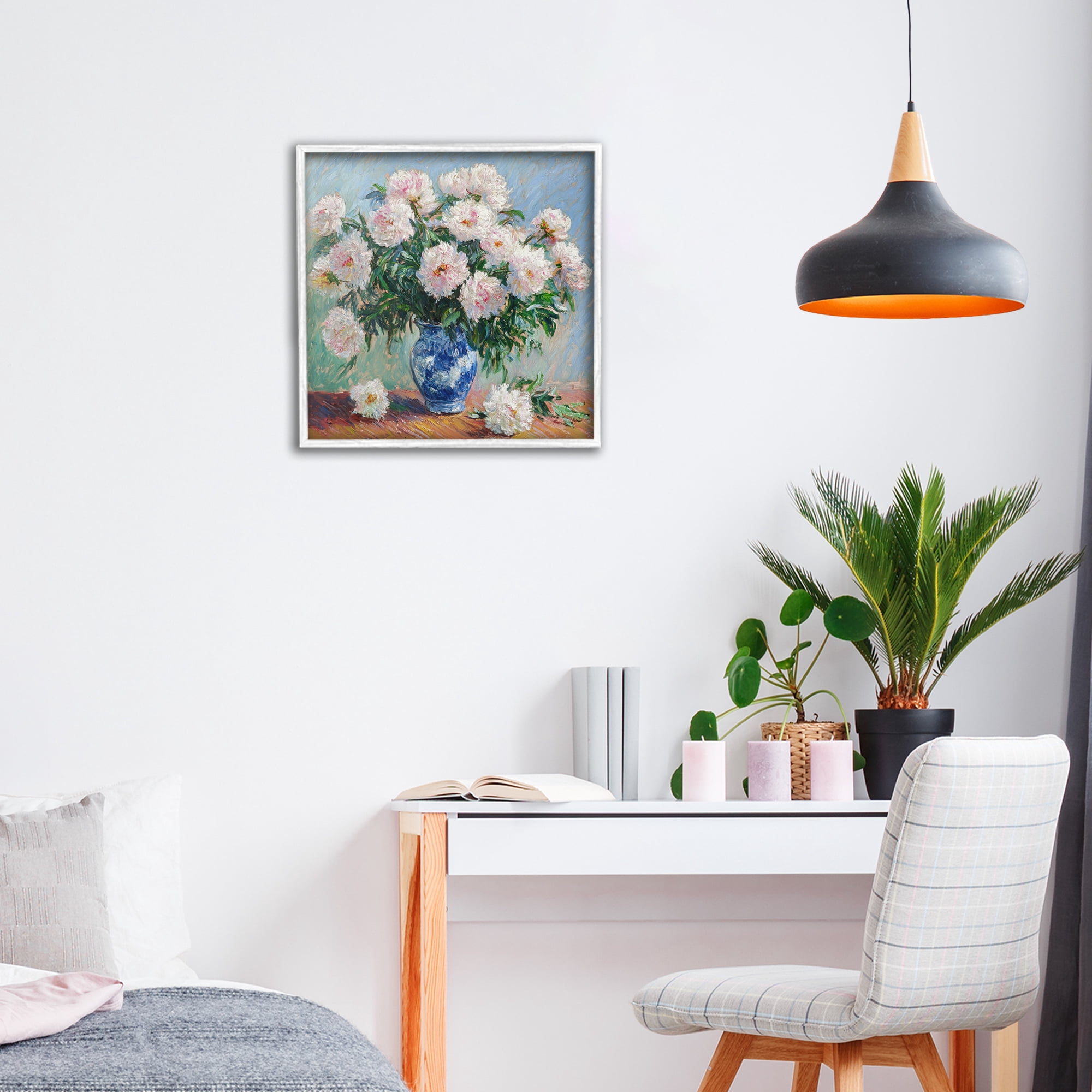 Stupell Industries Peonies in Blue Vase White Framed Giclee Art, design by Tina LeCour