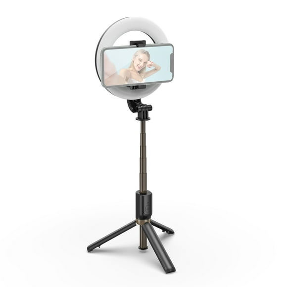 6-inch Video Streaming RGB Ring Fill Light 9 Colors Flash Mode with 2-in-1 Selfie Stick Tripod 93cm Height Adjustable with BT Remote Control Built-in 1200mAh Battery