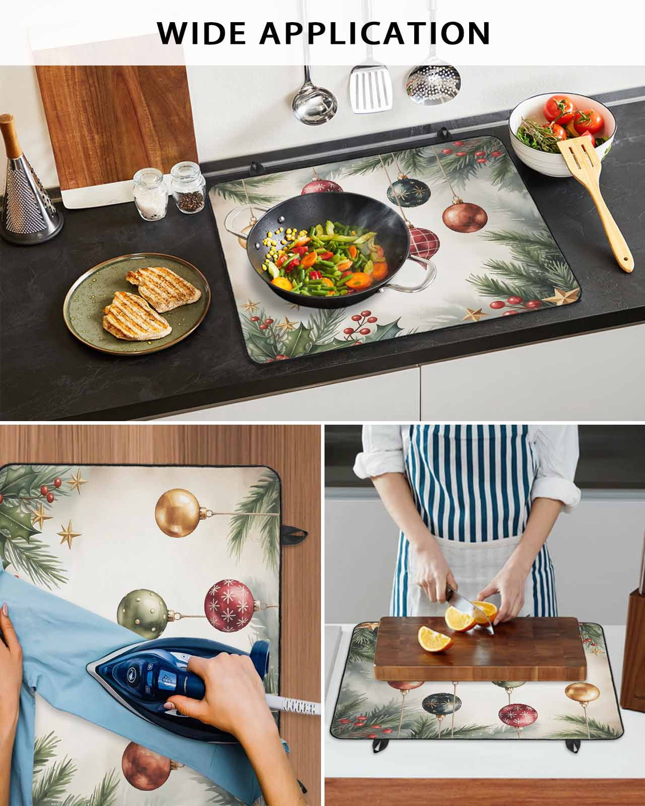 Large Induction Cooktop Protector Mat Christmas Stove Top Covers for Electric Stove, Winter Colorful Xmas Balls Star Pine Needles Decorative Stove Burner Cover Mats, Glass Top Stove Cover