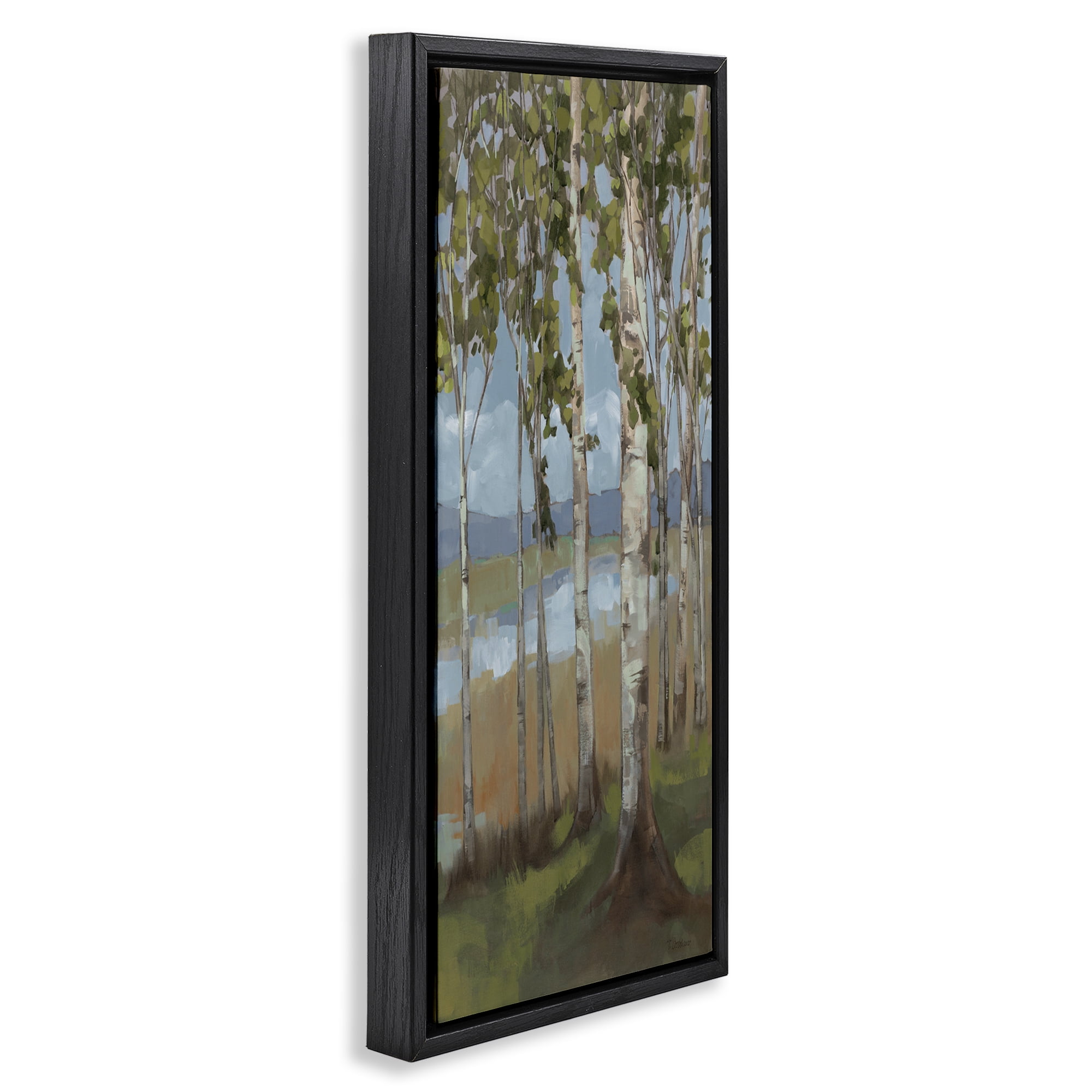 Stupell Industries Rustic Birch Copse Landscape Painting Black Floater Framed Art Print Wall Art, 15 x 31