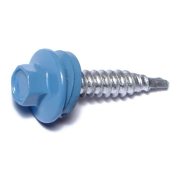 #10-14 x 1" Blue Painted Steel Hex Washer Head Pole Barn Self-Drilling Screws SSHW-115