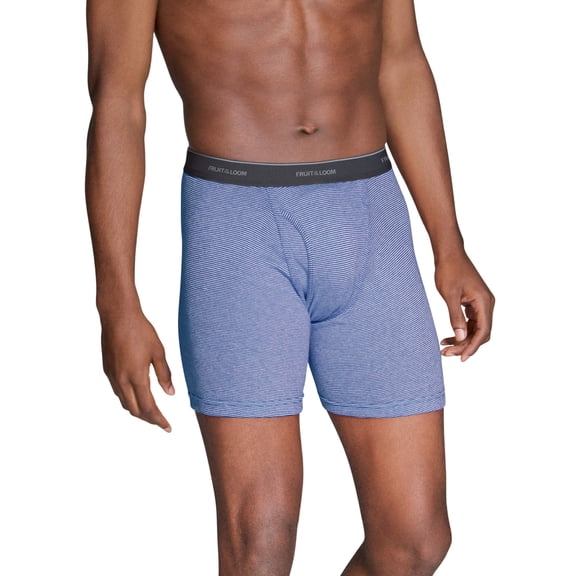 Fruit of the Loom Men's Stripe and Solid Boxer Briefs Extended Sizes, 3 Pack