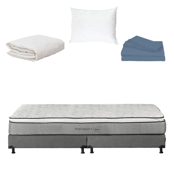 Colchón King Size Vail + Box + Almohada Osos + Protector de Colchón + Sábanas Basic