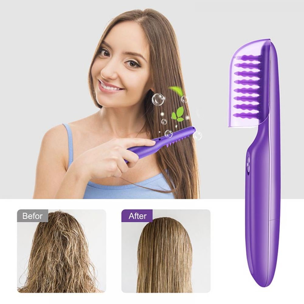 Hair Straightener Portable Electric Hair Brush, Hot Comb for Women Mens  Kids, Hair Straightening Brush,Wet or Dry Detangling Tame The Mane Brush,Purple  