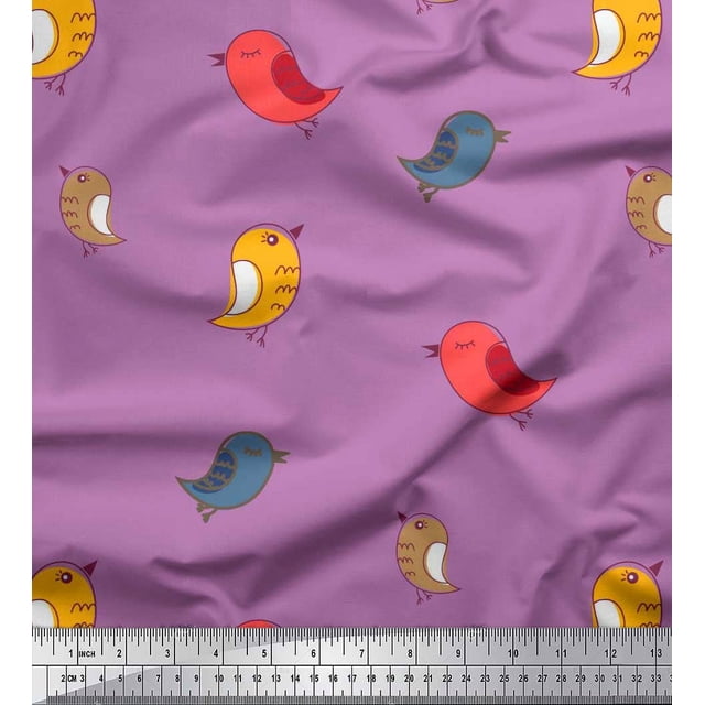 Soimoi Poly Georgette Fabric Bird Clip Art Print Fabric by The Yard 52 Inch Wide