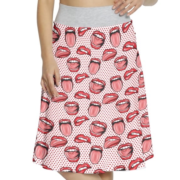 Women's Modern Kiss Woman Lips Mouth Dots A-line Printed Skirt Casual Wear, 2XL, White Coral and Red, by Ambesonne