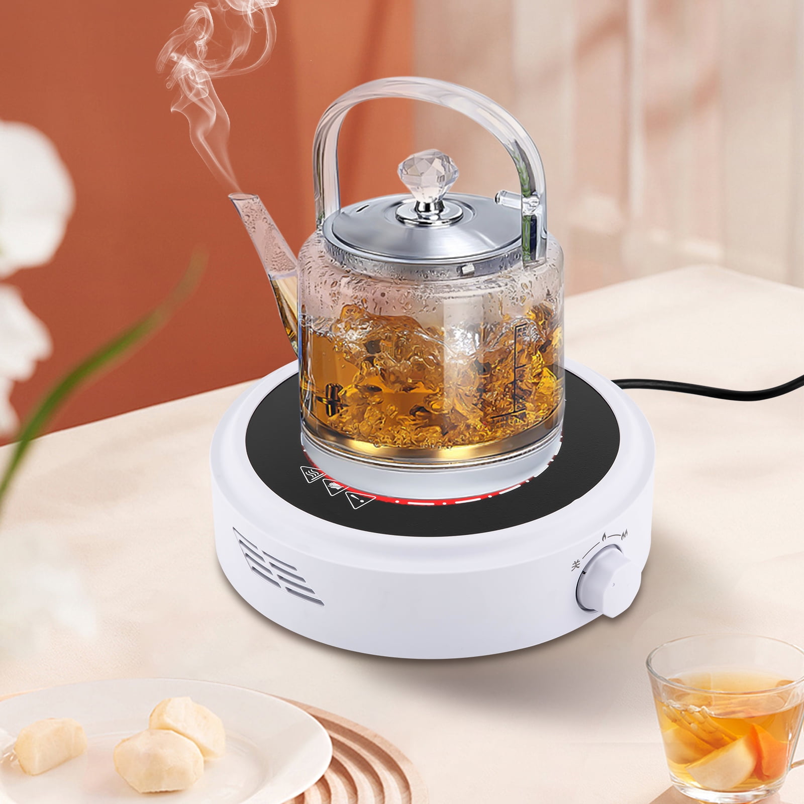 700W Electric Mini Stove with Dual-Gear Control 110V Portable Hot Plate for Tea/Coffee (White)