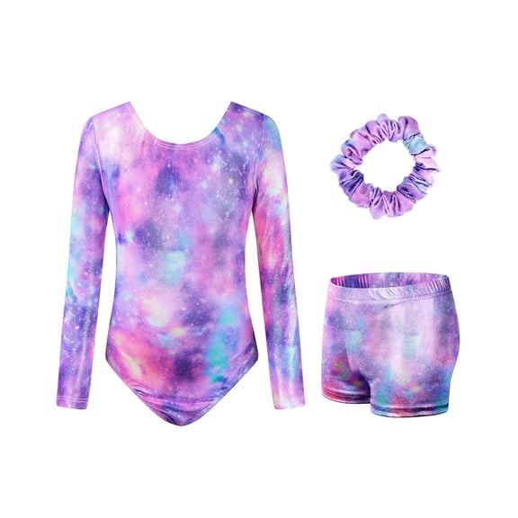Leotards for Girls Gymnastics,Long Sleeve Sparkly Dance Biketards with Shorts Ballet Tumbling Outfit for 3-12 Years