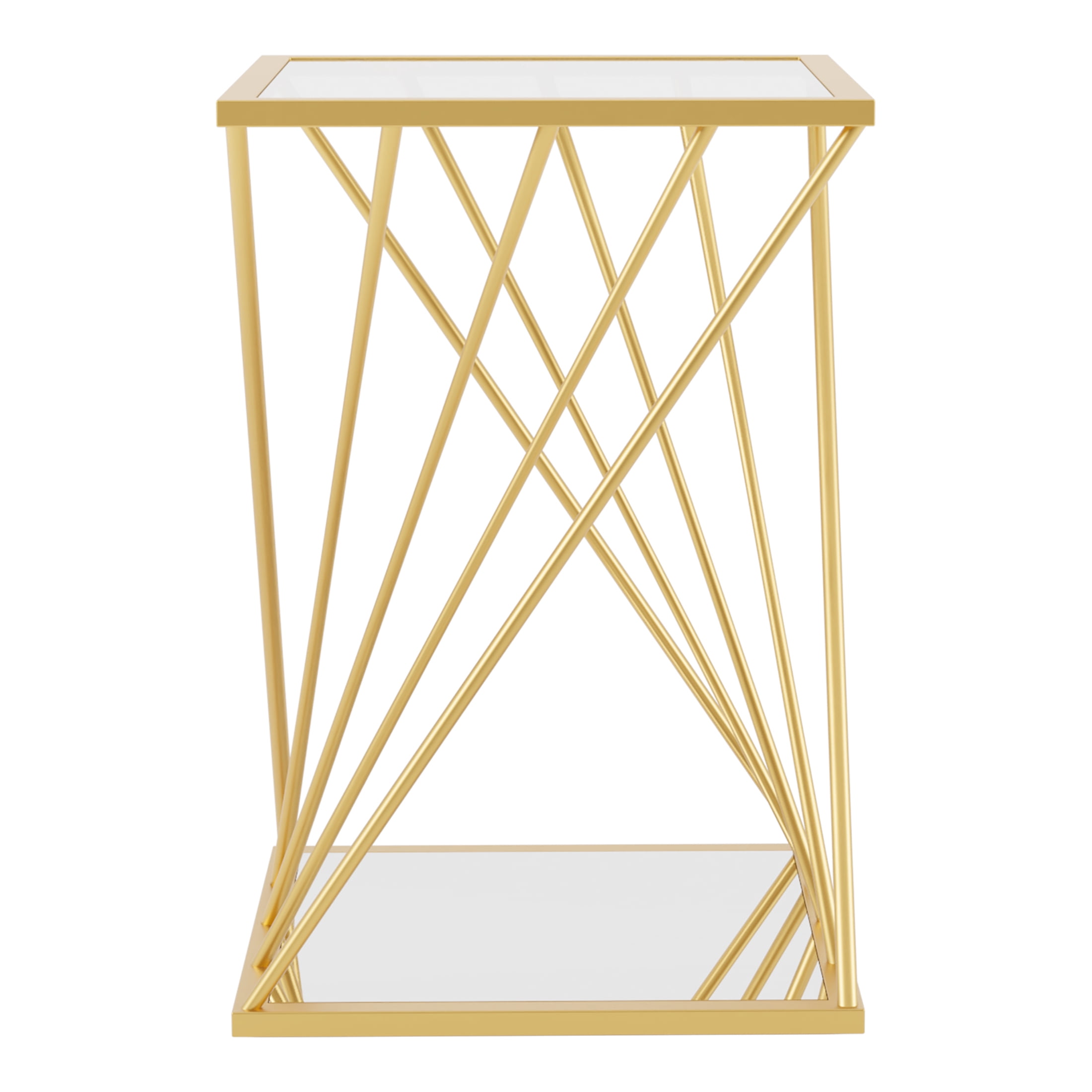Furniture of America Vauxhal Glass Top Side Table, Gold