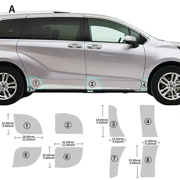 Car Door Sills Triangle Protective Film for Toyota Sienna 2021-2024 PPF TPU Transparent Refit Sticker 8.5mil Paint Protection.