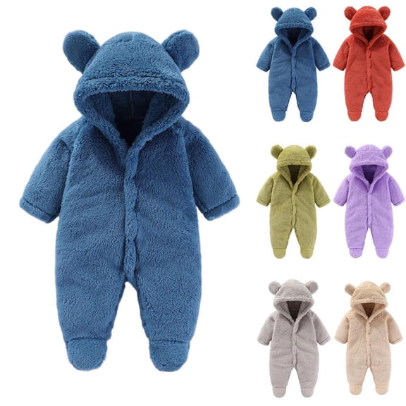 BXSRUTA Warm Baby Hooded Jumpsuit Soft Fleece Coverall for Newborn to Toddler Fall Winter