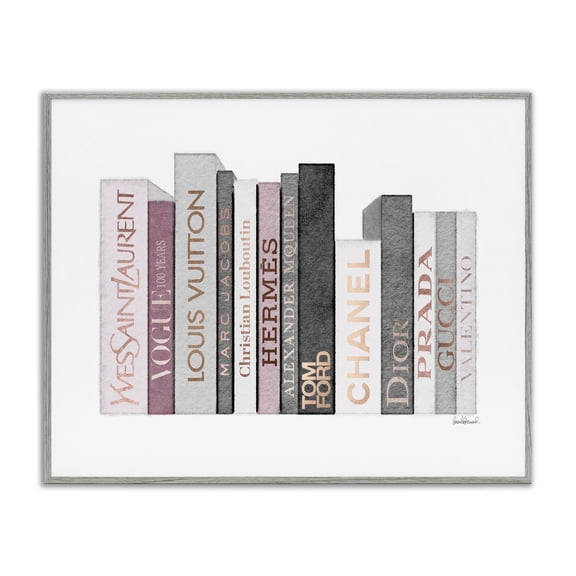 Stupell Industries Eclectic Pink & Grey Fashion Bookstack Gray Framed Giclee Art, 20 x 16, by Amanda Greenwood