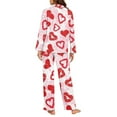 thumbnail image 4 of Renewold Women Casual Button Down Pajama Shirt Long Pants Set 2 Pieces Valentine's Day Sleep Pullover Tops Red Hearts Print Kiss Lips Nightwear Lounge Sets Size 3XL, 4 of 6