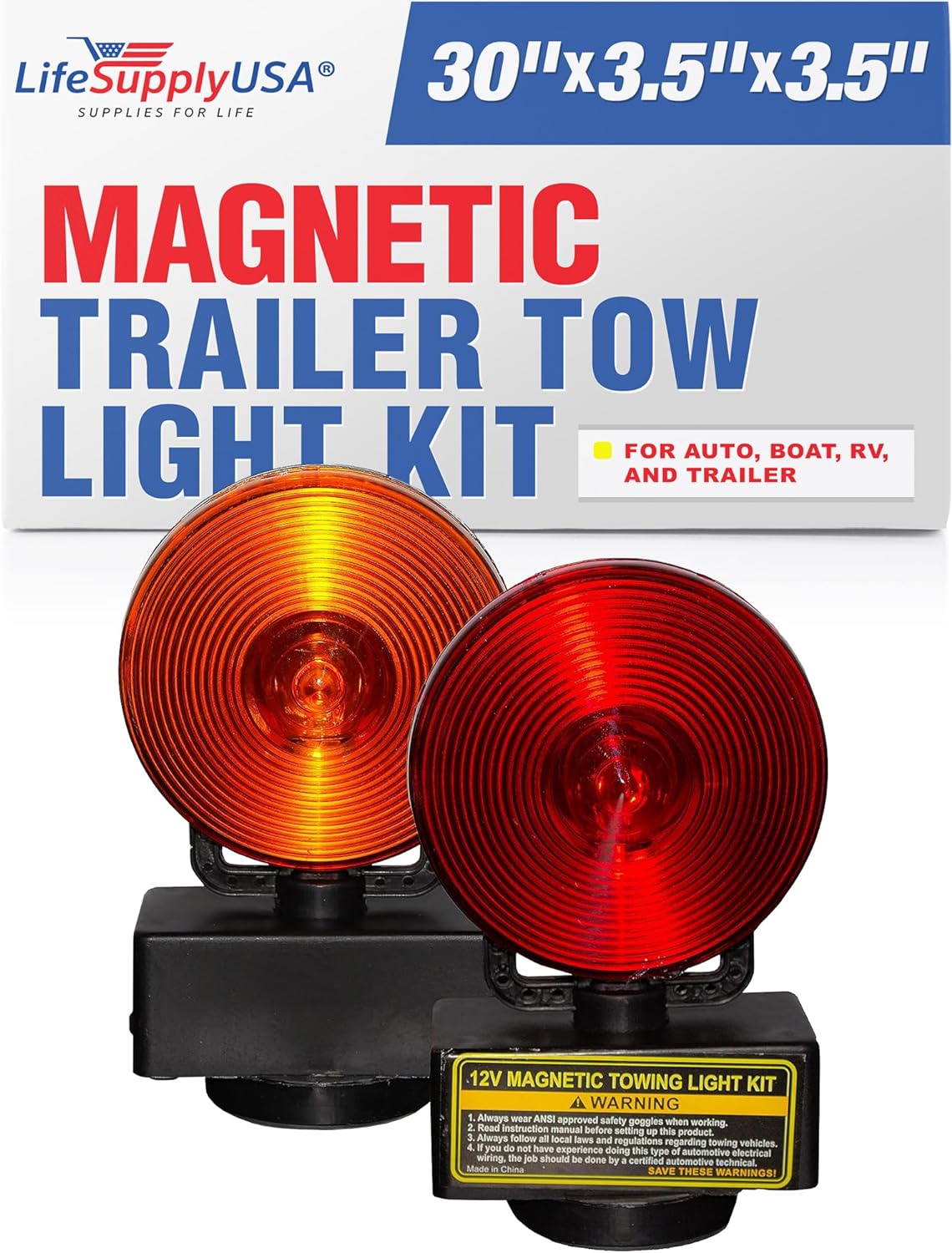 LifeSupplyUSA LED Volt Magnetic Towing Trailer Tow Light Tail Light Haul Kit for Auto, Boat, RV, Trailer