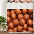 thumbnail image 3 of Basketball No Hook Shower Curtain Waterproof, Bathroom Curtains with Snap in Liners and See Through Top Window, Sports Brown Basketball Hotel Style Bathtub Curtains Shower 66"Wx72"L, 3 of 8