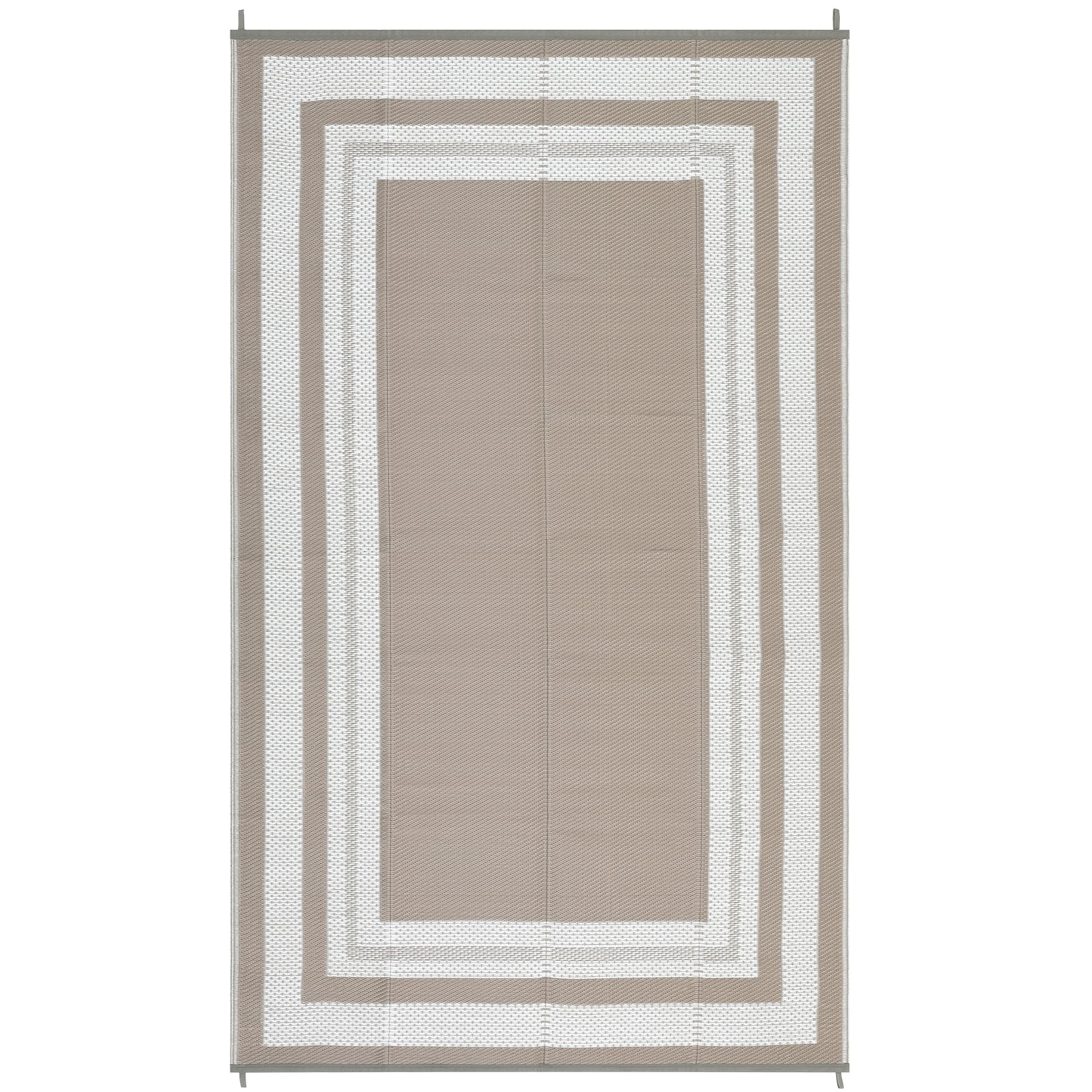 GlowSol 9'x12' Outdoor Rug Plastic Patio Rug Plastic Straw Waterproof Rug Modern Bordered Reversible Camper Rug for RV Backyard Deck Picnic Beach, Gray Coffee